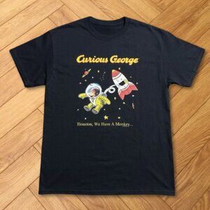 Black-Curious George Monkey Space Astronaut Rocket Graphic Tee